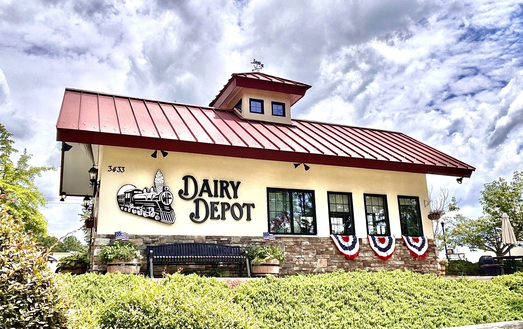 The Dairy Depot ice cream shop in Wake Forest with patriotic bunting