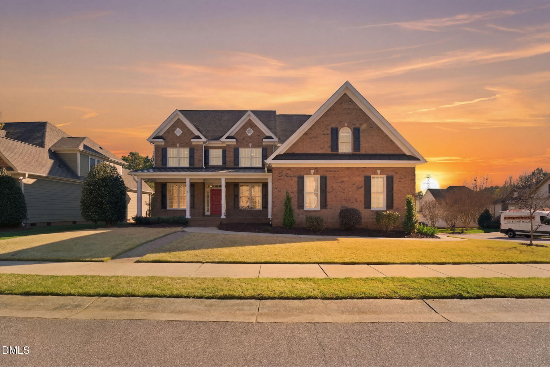 Brick home in Wakefield at sunset