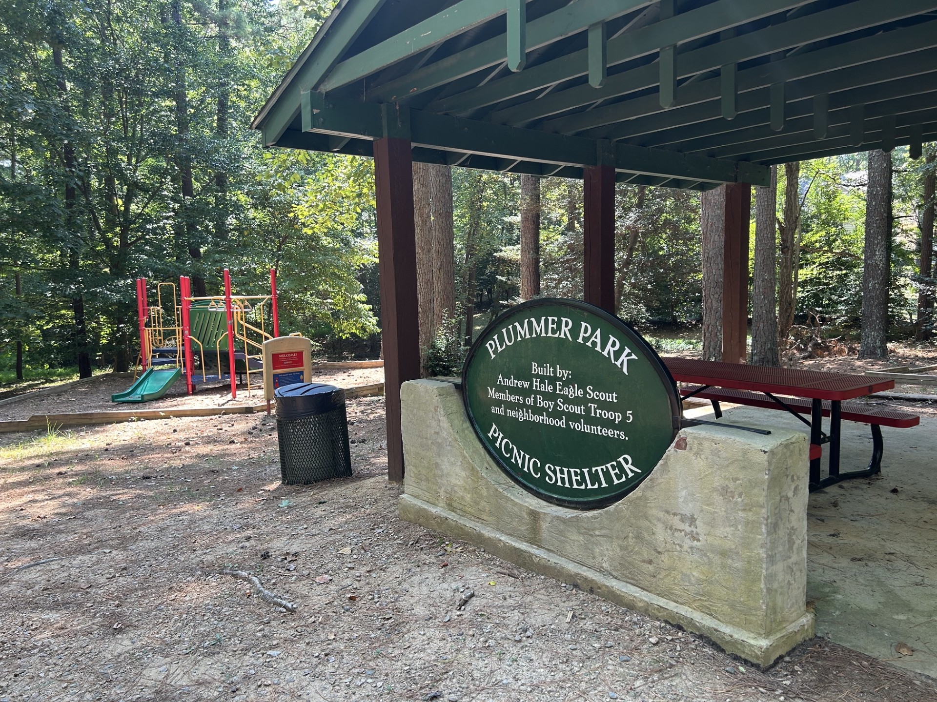 Plummer Park picnic shelter and playground nestled in the woods of the Crenshaw area